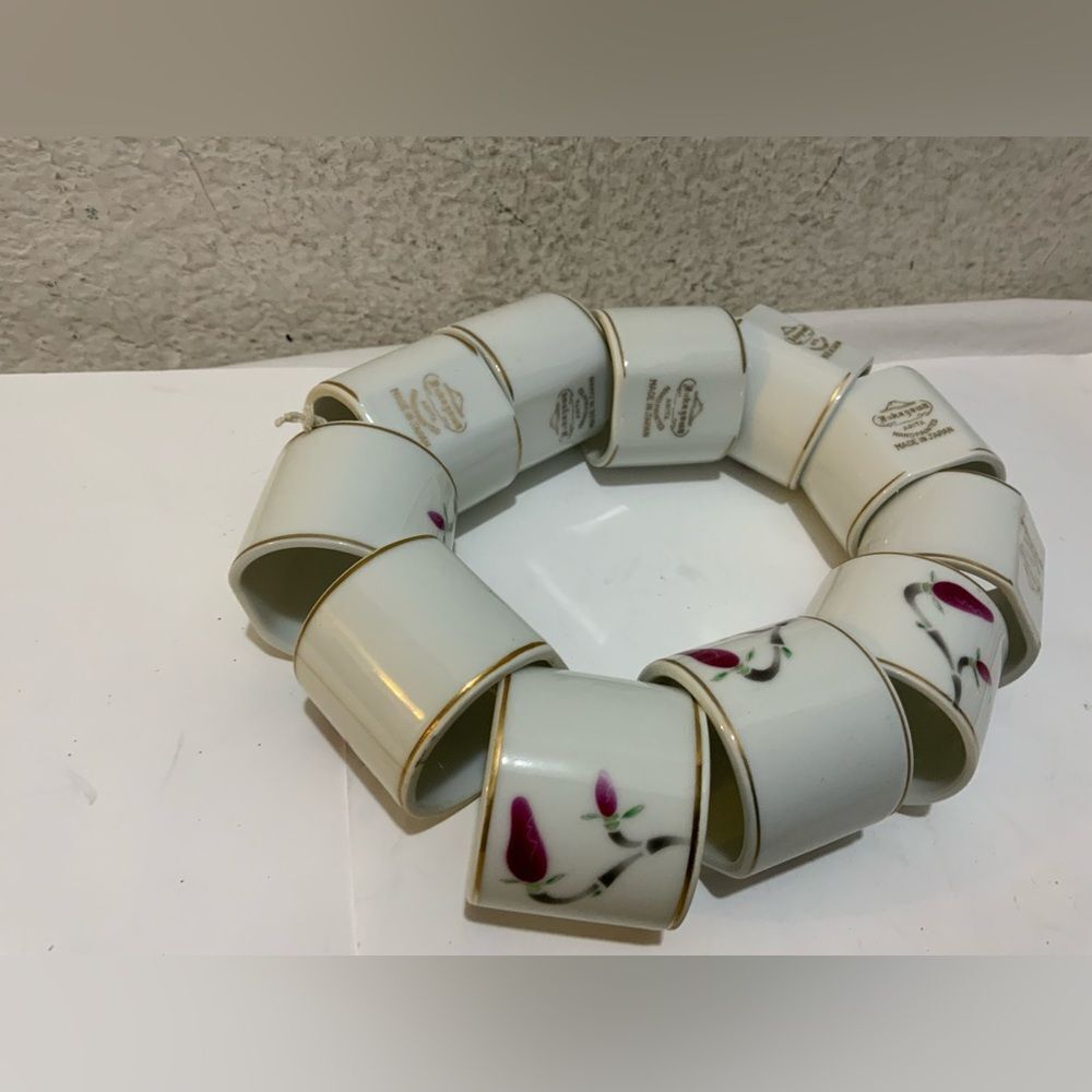 Fukagawa Arita ceramic napkin holder Hand Painted Japan Vintage Set of 11